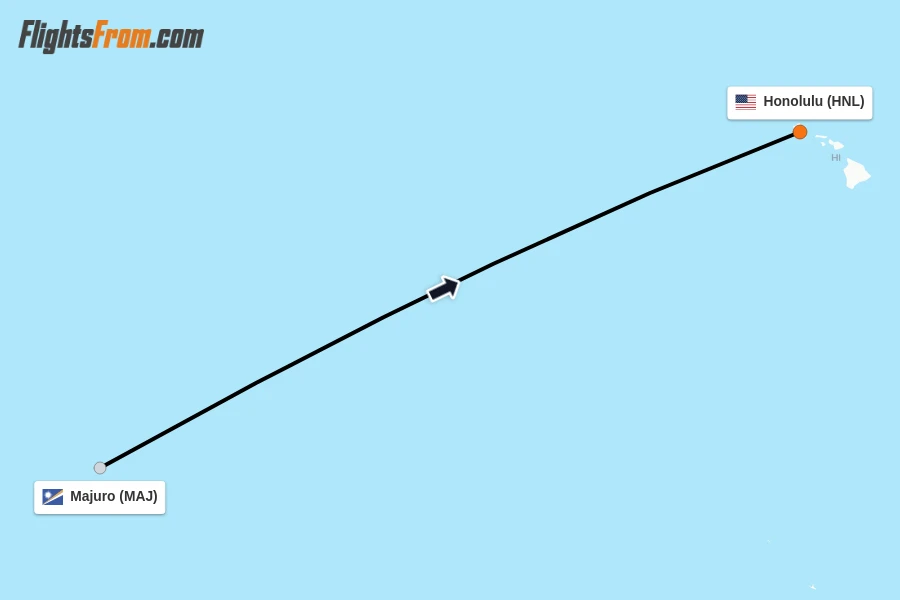 Flights from Majuro to Honolulu route map
