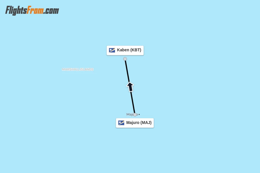 Flights from Majuro to Kaben route map