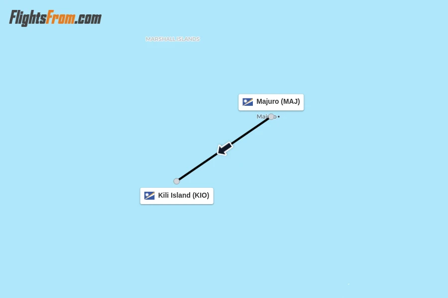 Flights from Majuro to Kili Island route map