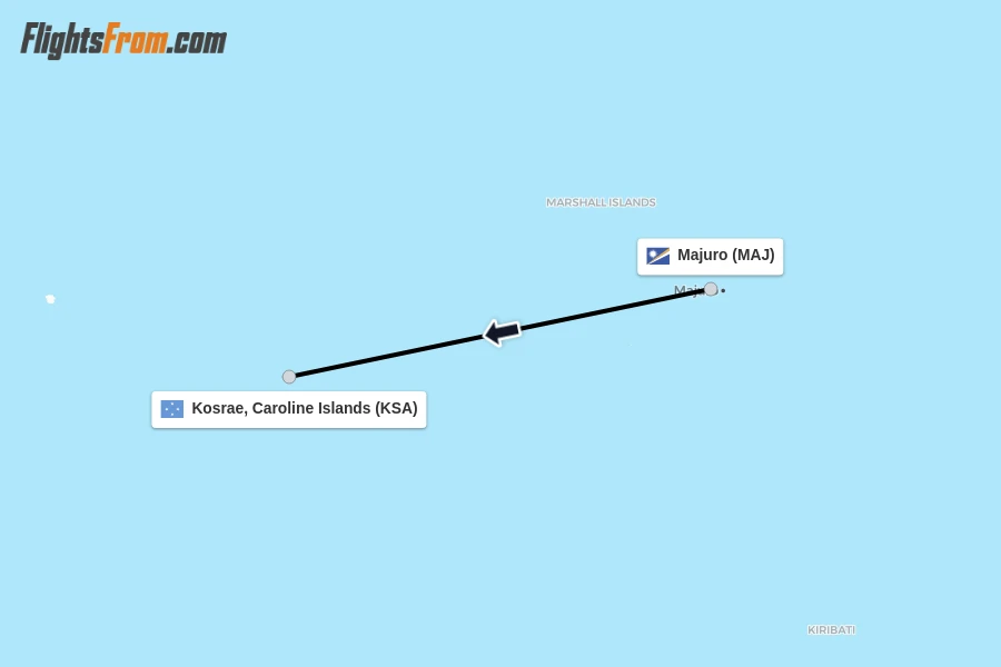 Flights from Majuro to Kosrae, Caroline Islands route map
