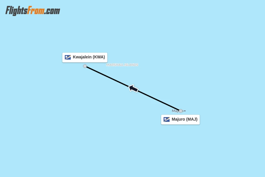 Flights from Majuro to Kwajalein route map