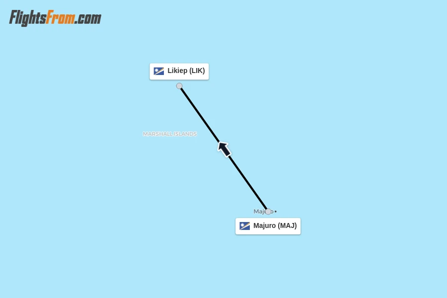 Flights from Majuro to Likiep route map