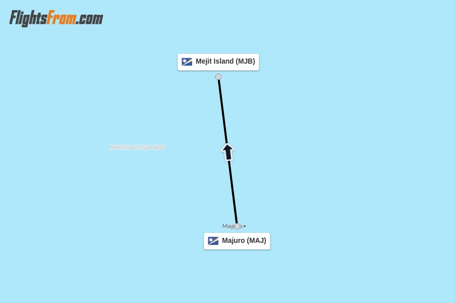 Flights from Majuro to Mejit Island route map
