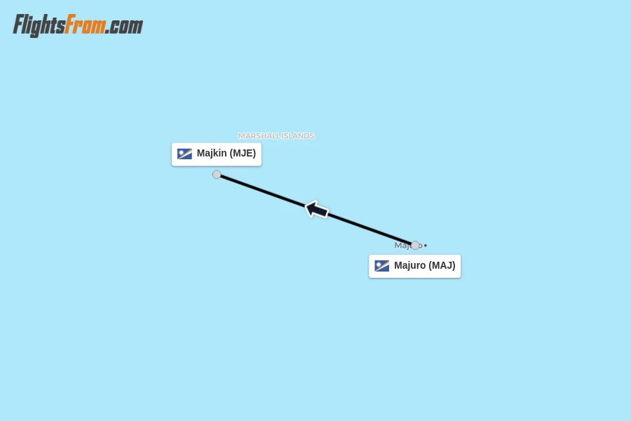 Flights from Majuro to Majkin route map