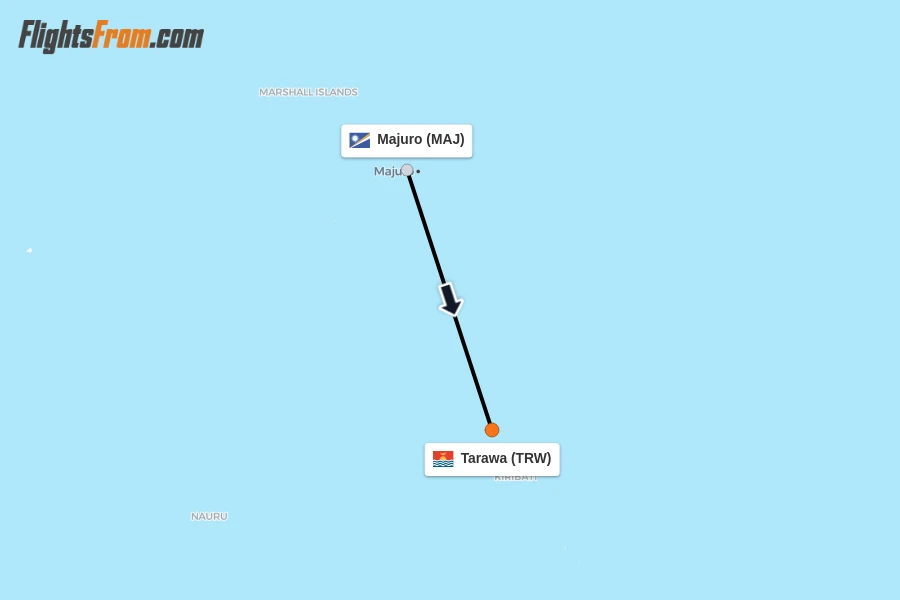 Flights from Majuro to Tarawa route map