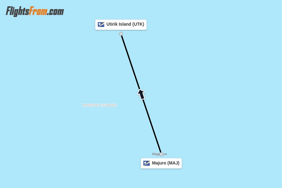 Flights from Majuro to Utirik Island route map