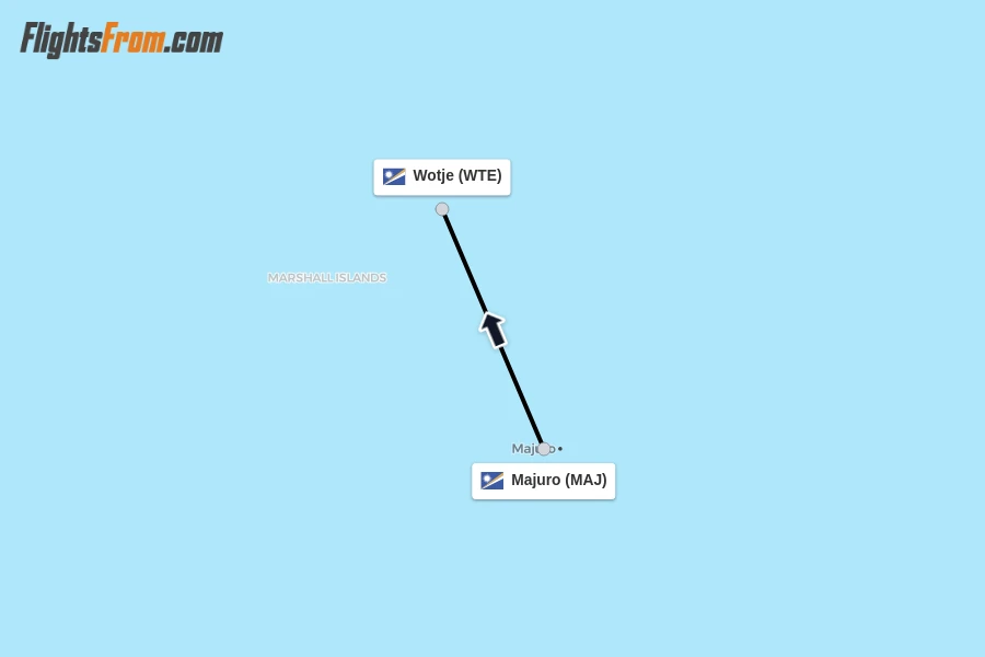 Flights from Majuro to Wotje route map