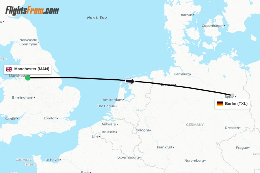 Flights from Manchester to Berlin route map