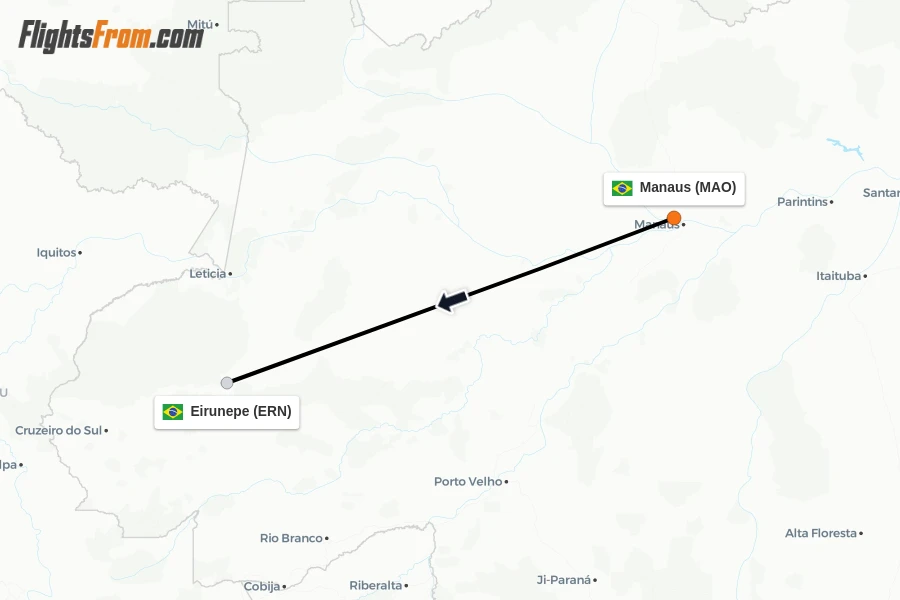 Flights from Manaus to Eirunepe route map