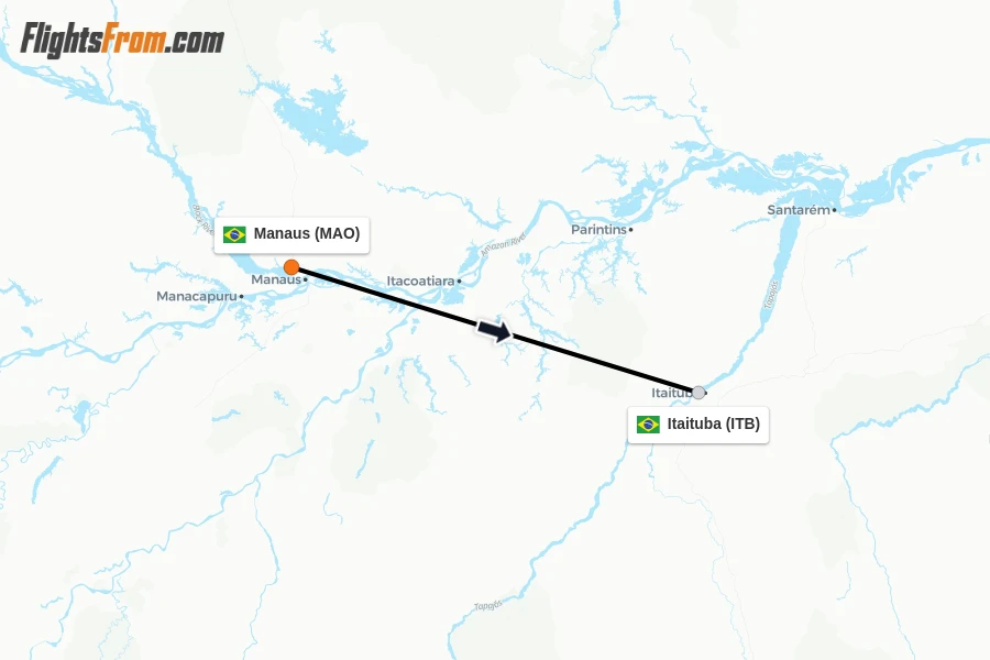 Flights from Manaus to Itaituba route map