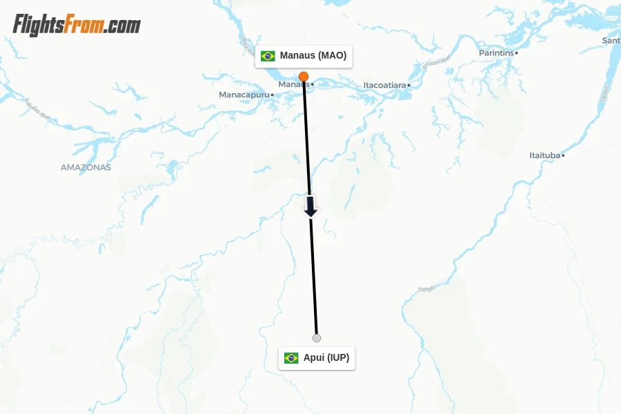 Flights from Manaus to Apui route map