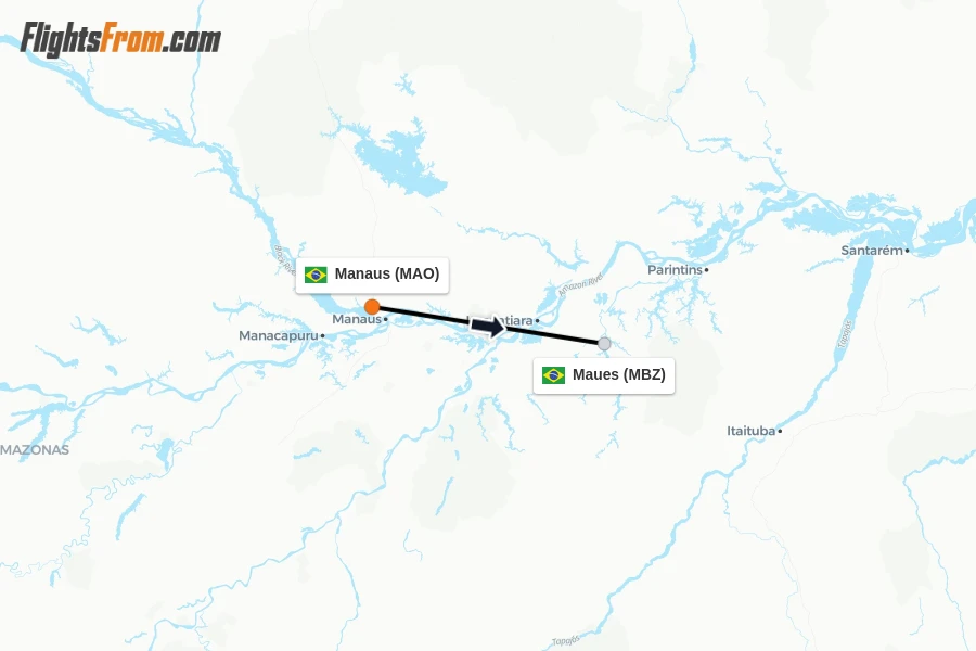 Flights from Manaus to Maues route map