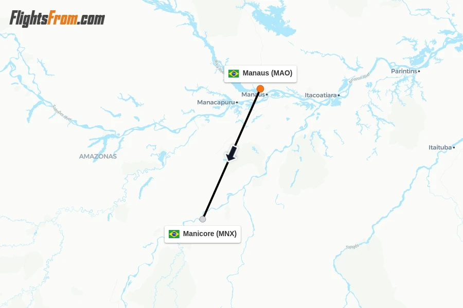Flights from Manaus to Manicore route map