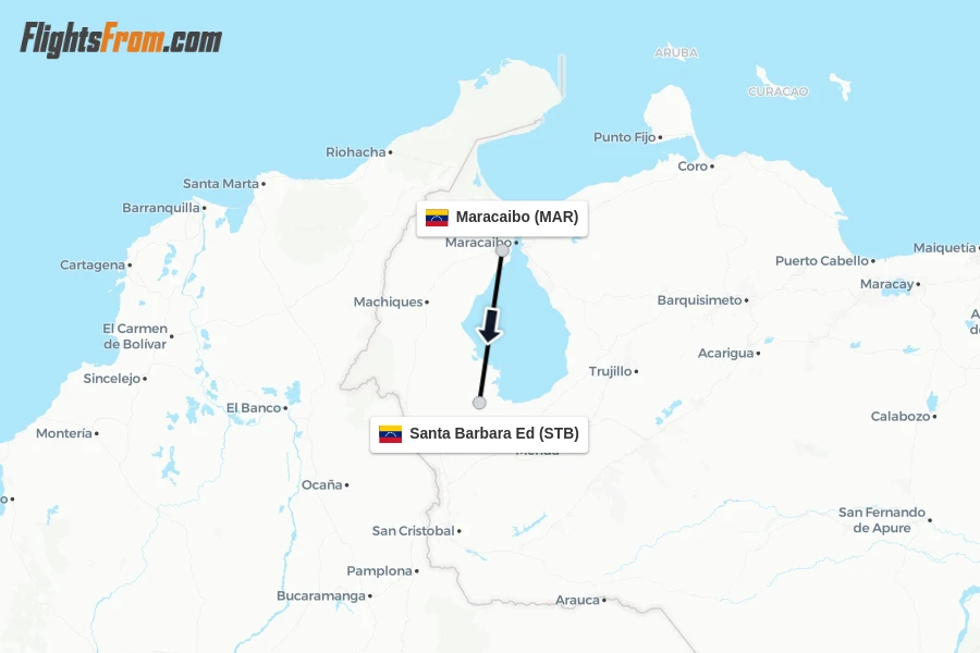 Flights from Maracaibo to Santa Barbara Ed route map