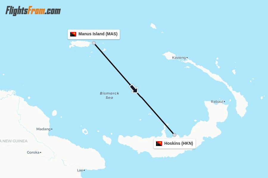 Flights from Manus Island to Hoskins route map