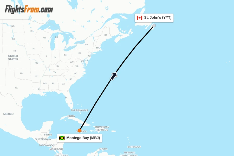 Flights from Montego Bay to St. John's route map