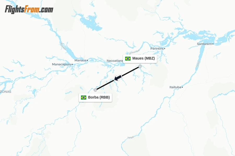 Flights from Maues to Borba route map