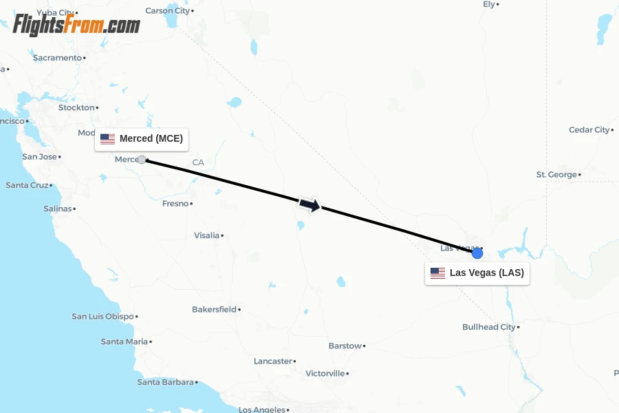 Flights from Merced to Las Vegas route map