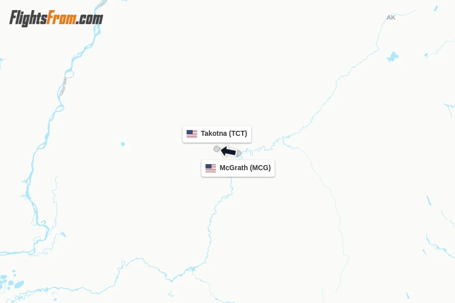 Flights from McGrath to Takotna route map