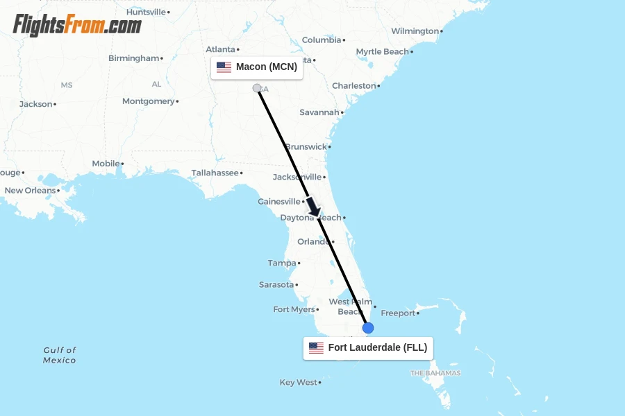 Flights from Macon to Fort Lauderdale route map