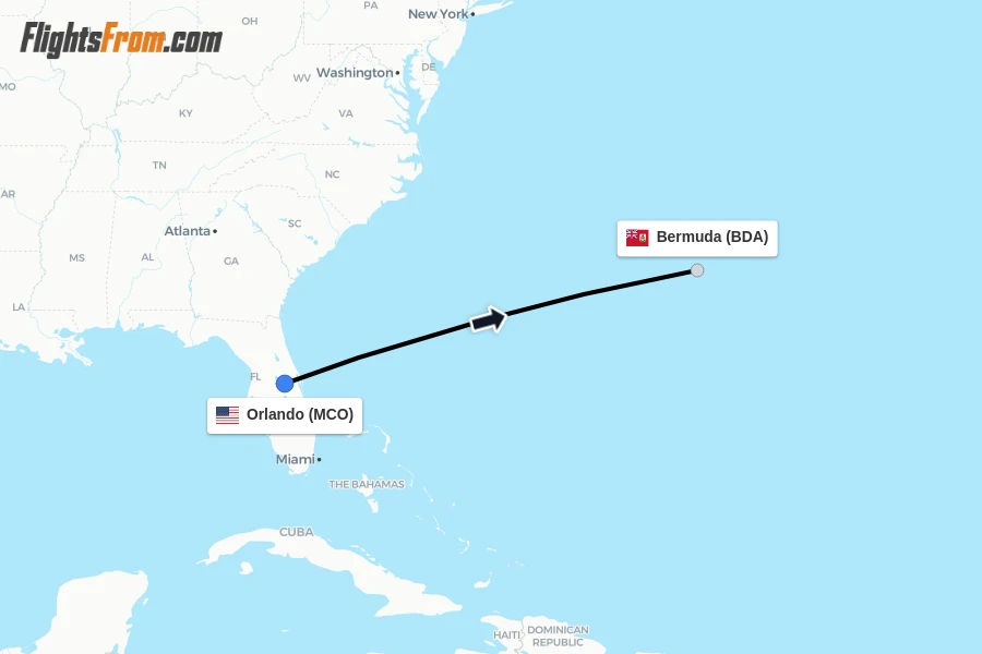 Flights from Orlando to Bermuda route map