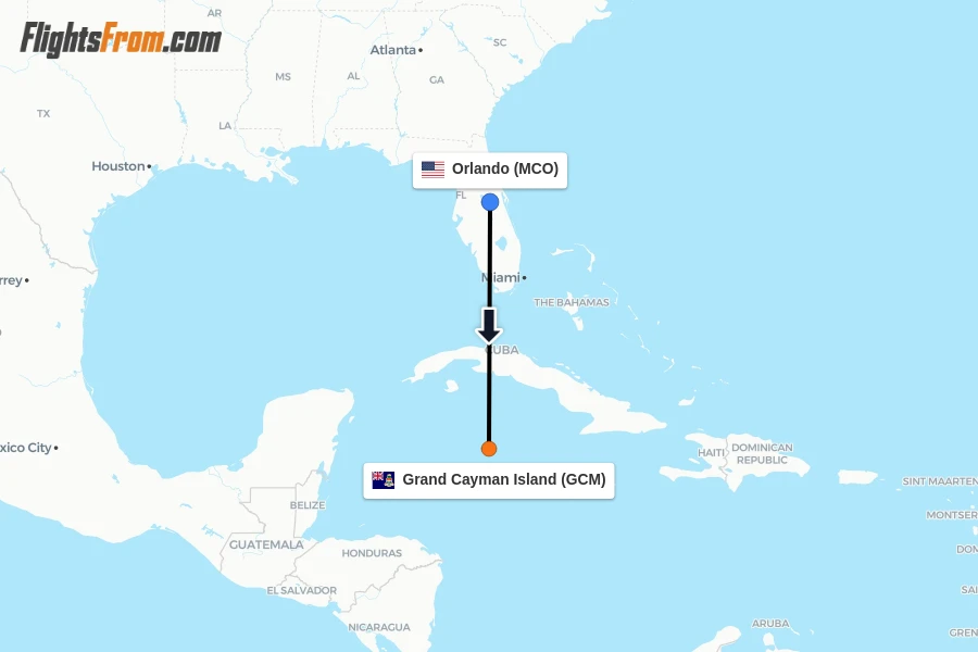 Flights from Orlando to Grand Cayman Island route map