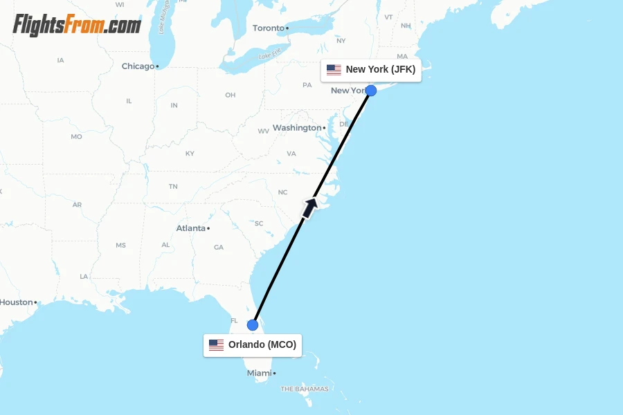 Flights from Orlando to New York route map