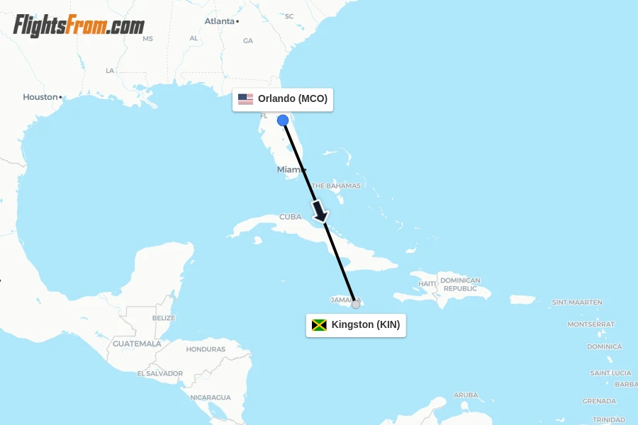 Flights from Orlando to Kingston route map