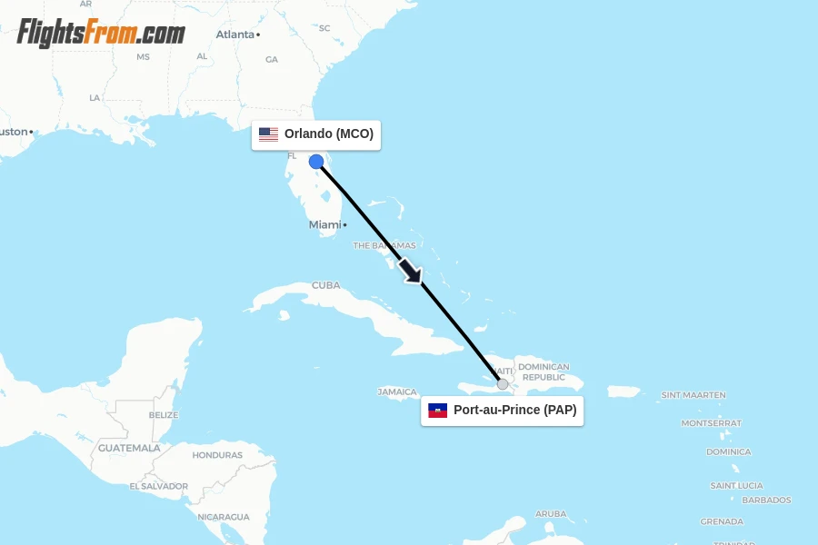 Flights from Orlando to Port-au-Prince route map