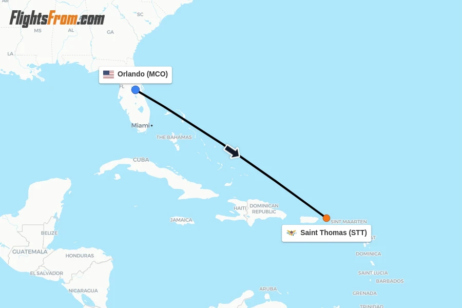 Flights from Orlando to Saint Thomas route map