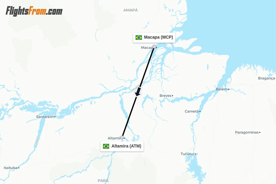 Flights from Macapa to Altamira route map