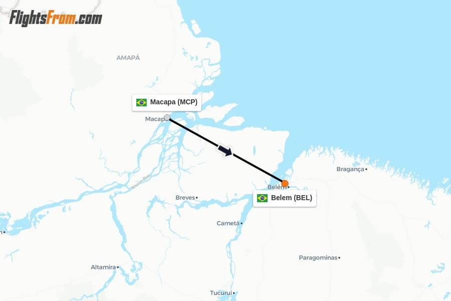 Flights from Macapa to Belem route map