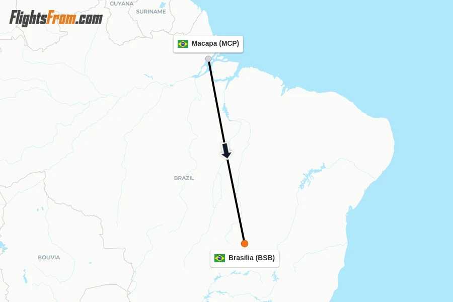 Flights from Macapa to Brasilia route map