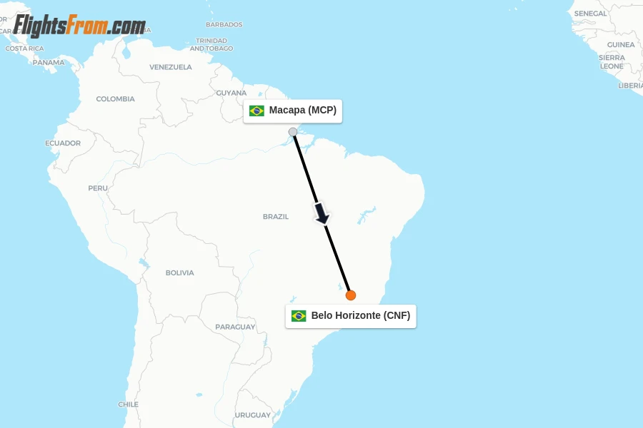 Flights from Macapa to Belo Horizonte route map