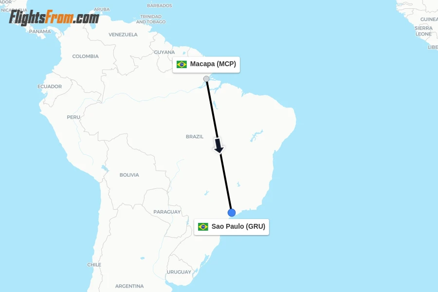 Flights from Macapa to Sao Paulo route map