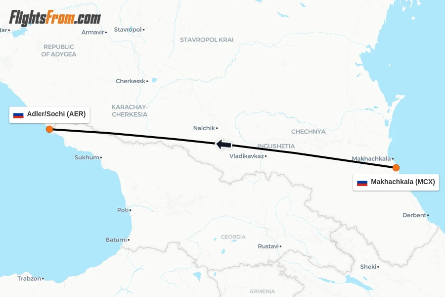Flights from Makhachkala to Adler/Sochi route map