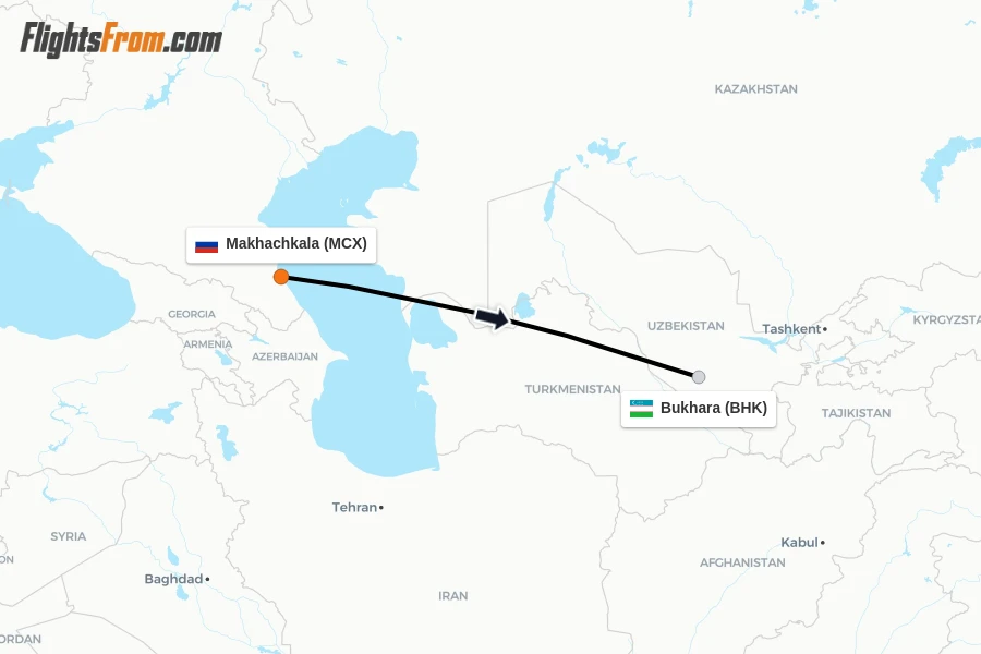 Flights from Makhachkala to Bukhara route map