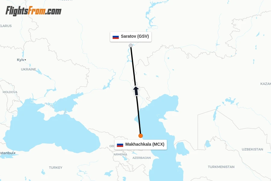 Flights from Makhachkala to Saratov route map
