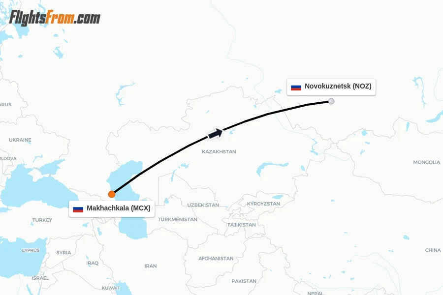 Flights from Makhachkala to Novokuznetsk route map