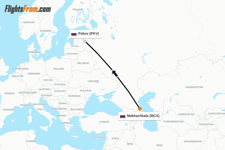 Flights from Makhachkala to Pskov route map