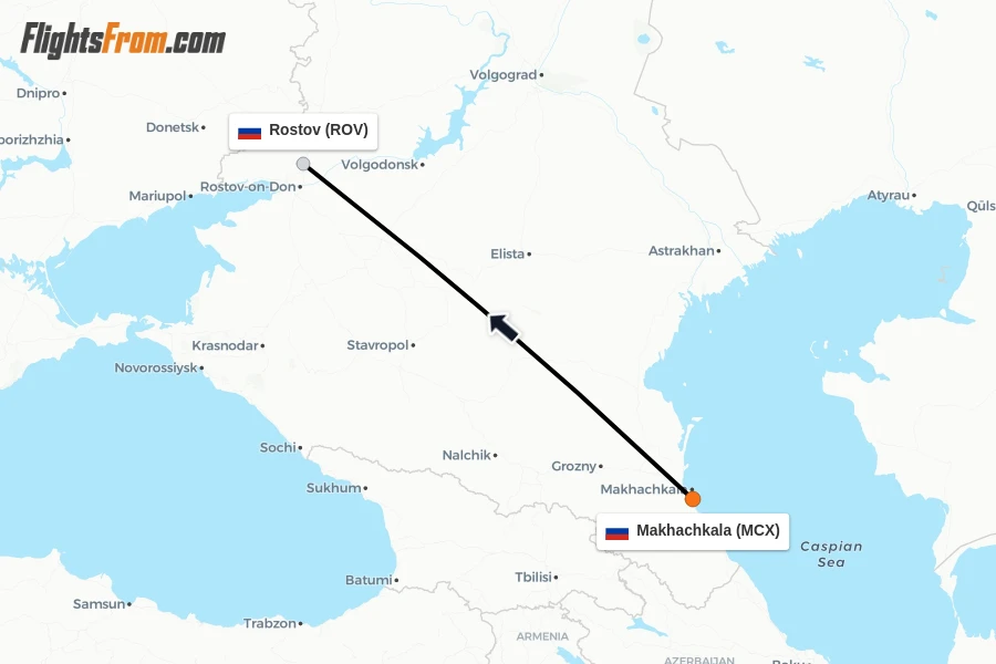Flights from Makhachkala to Rostov route map