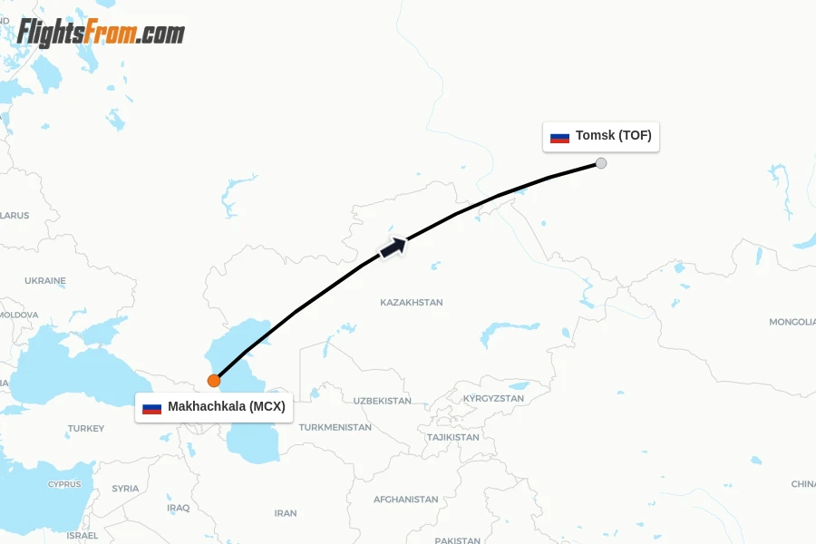 Flights from Makhachkala to Tomsk route map