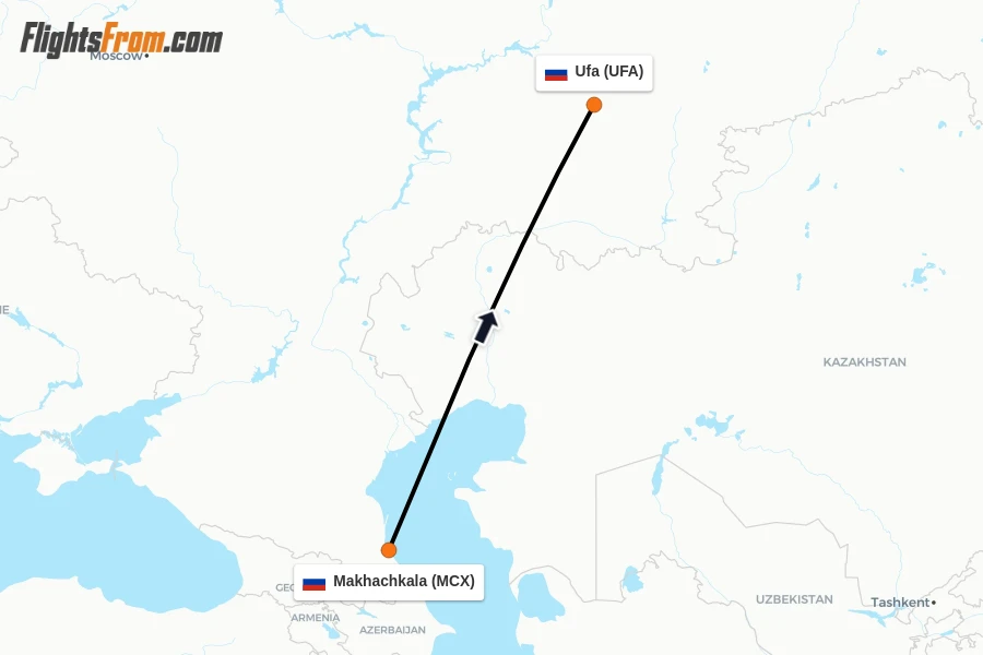 Flights from Makhachkala to Ufa route map