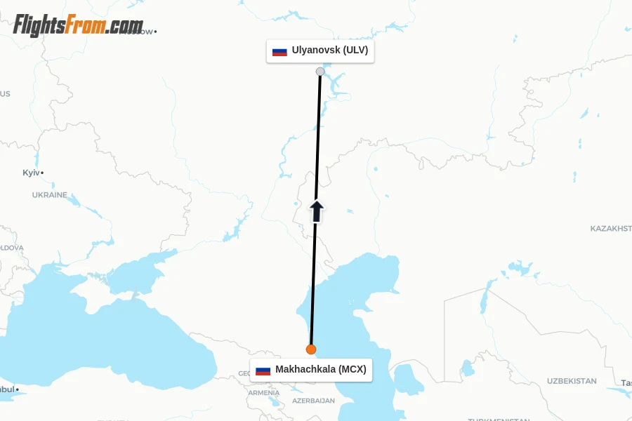 Flights from Makhachkala to Ulyanovsk route map