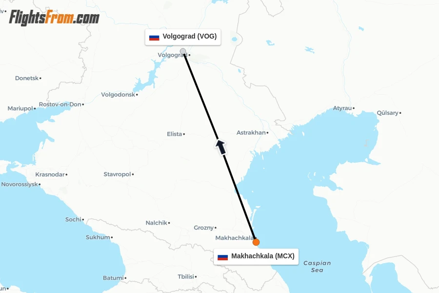 Flights from Makhachkala to Volgograd route map