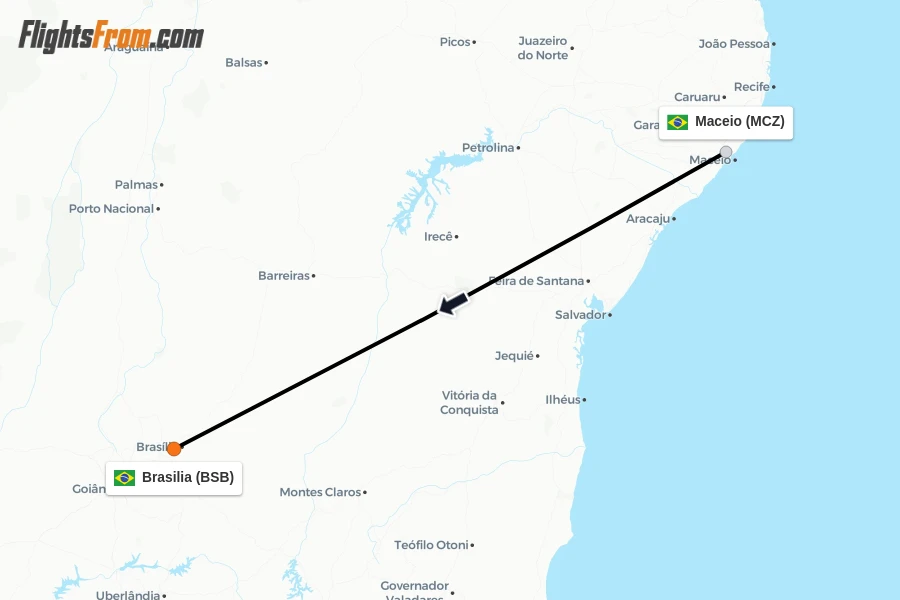 Flights from Maceio to Brasilia route map