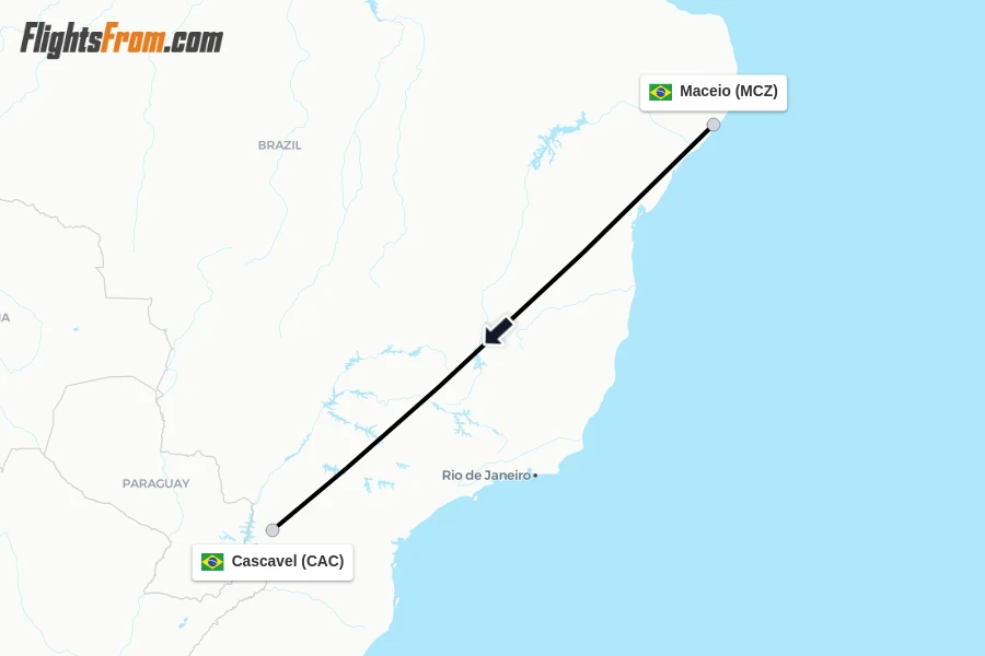 Flights from Maceio to Cascavel route map