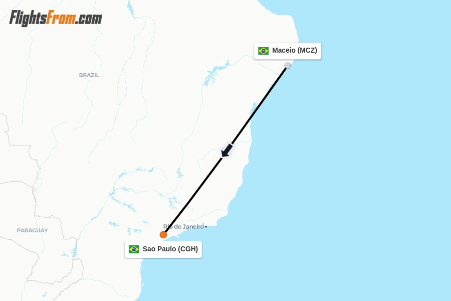 Flights from Maceio to Sao Paulo route map