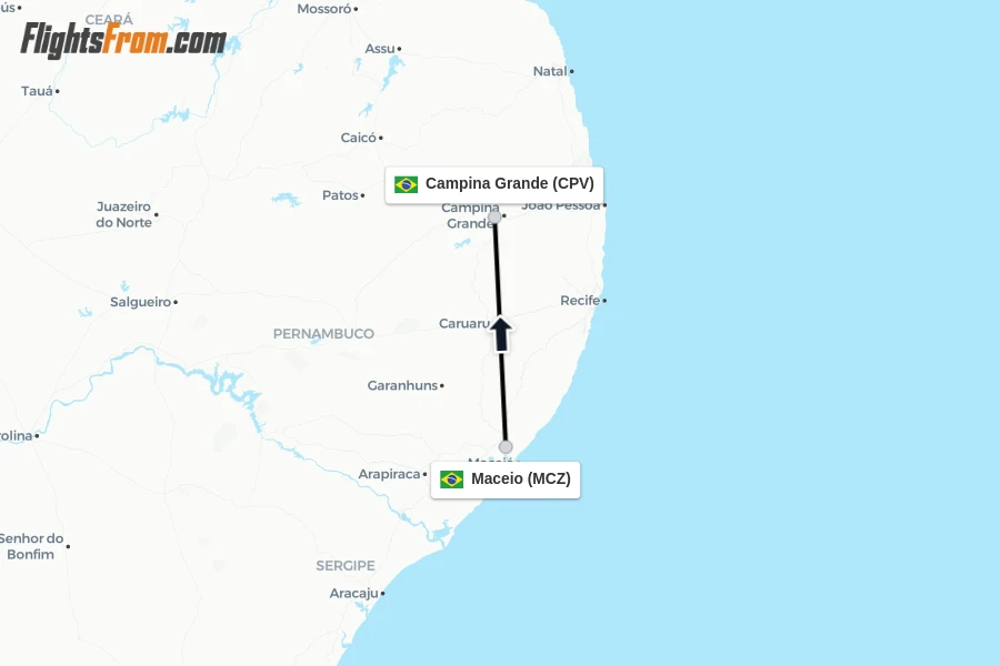 Flights from Maceio to Campina Grande route map