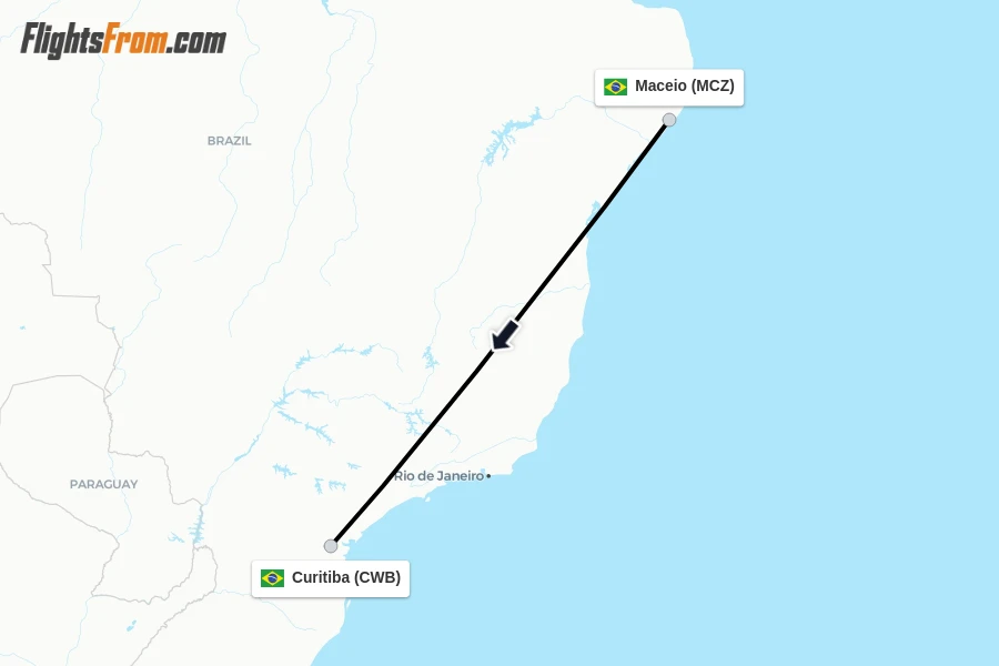 Flights from Maceio to Curitiba route map